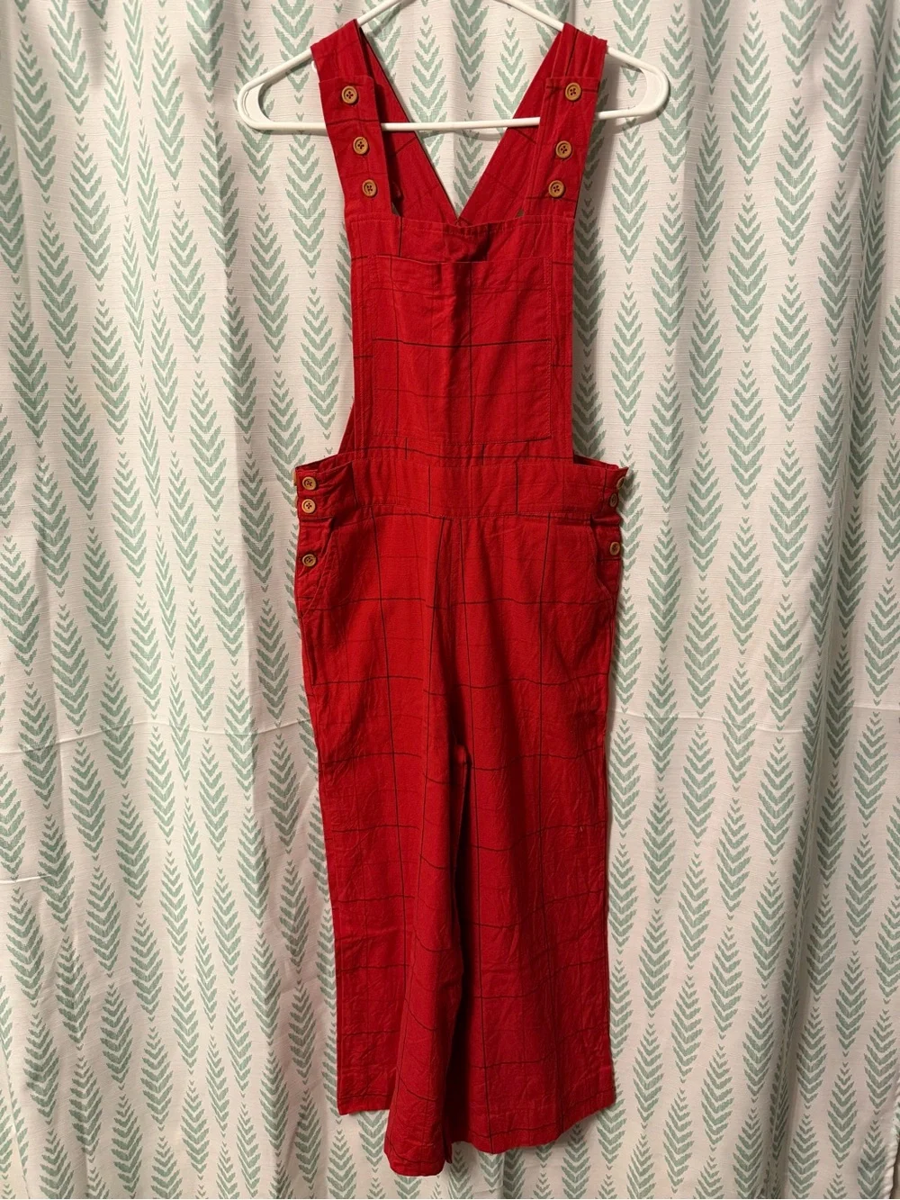 Red Plaid Wide-Leg Overalls - Picture 1 of 2
